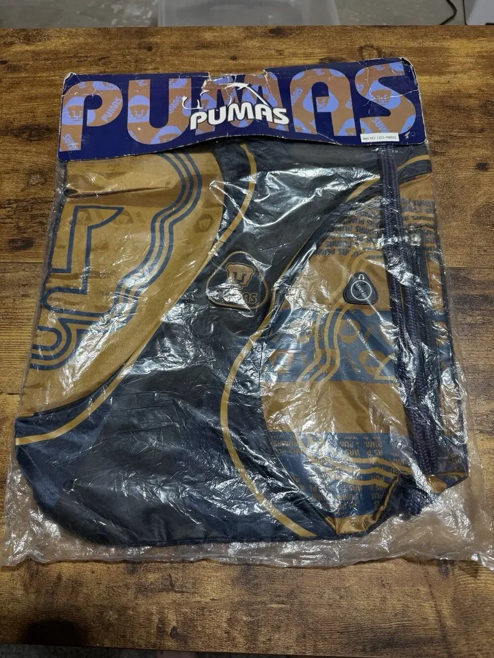 Pumas de la UNAM Back Pack Gym Cinch Sack Blue‎ & Gold Zipper Pocket Drawstring